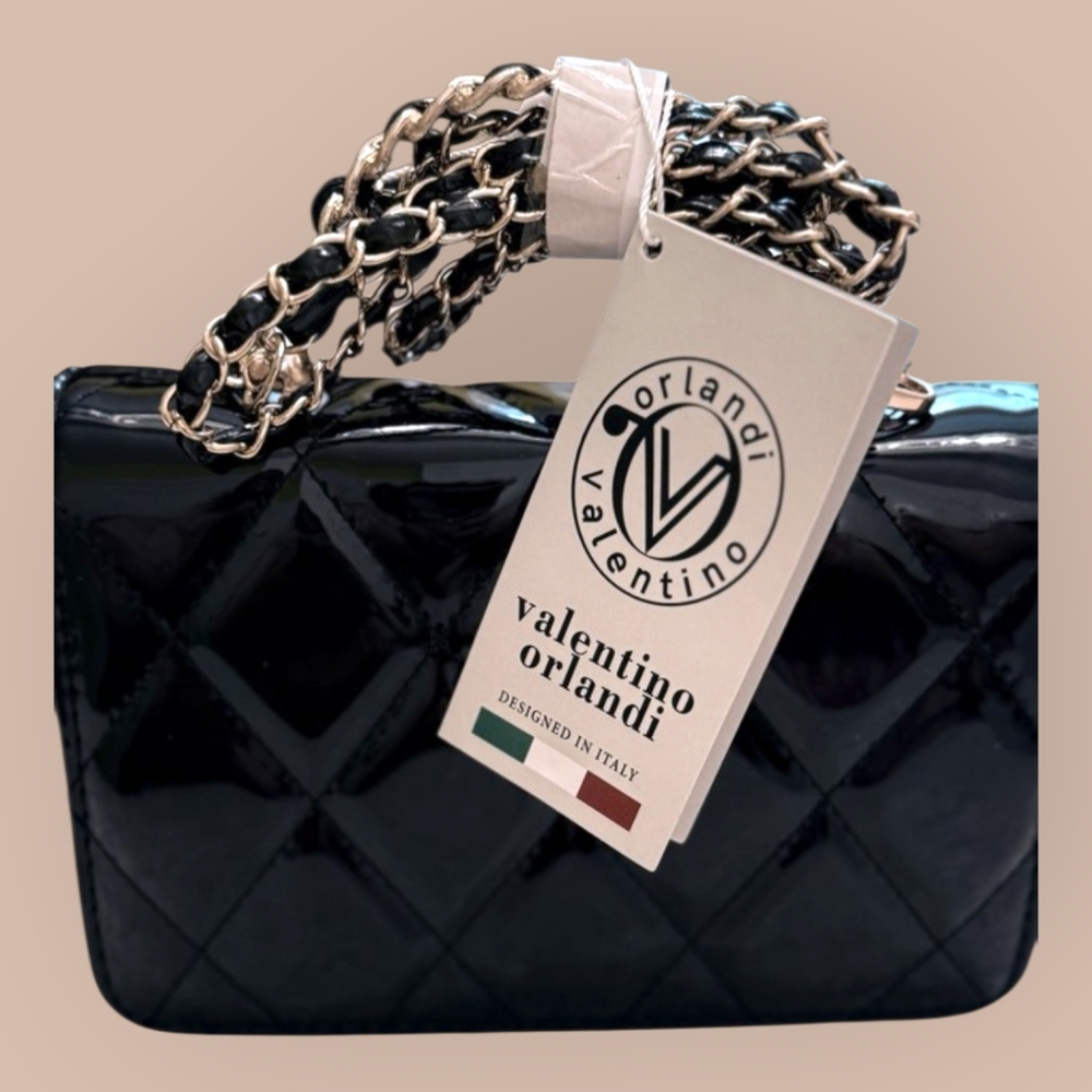 Valentino Orlandi Quilted Black Patent Leather Crossbody Bag - Picture 4 of 8
